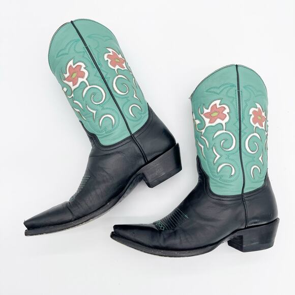 Old Gringo Women's 6 Turquoise Black Pee Wee Flower Inlay Short Cowgirl Boots - Picture 4 of 11